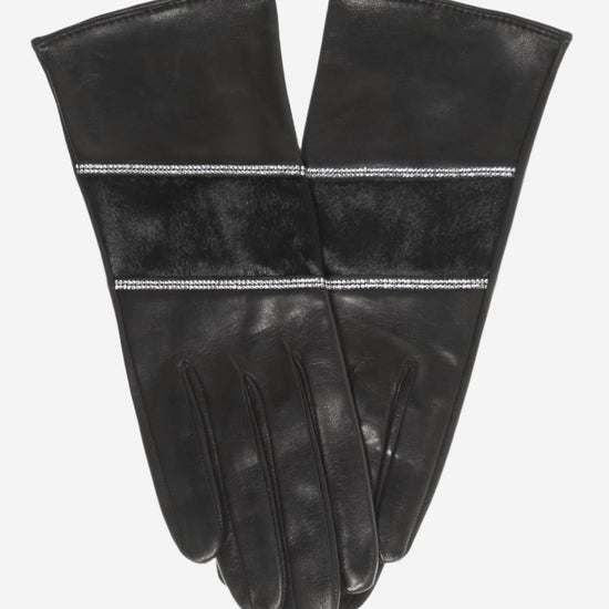 CS4628 (black) - Women's Italian Leather Gloves with Italian Silk lining and Swarovski Crystal Trim- Leather Gloves Online - Luxury Leather Gloves - 1