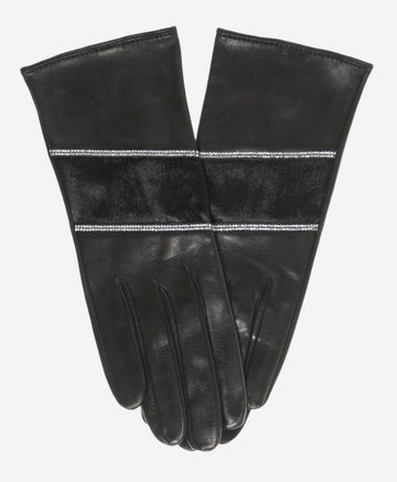 CS4628 (black) - Women's Italian Leather Gloves with Italian Silk lining and Swarovski Crystal Trim- Leather Gloves Online - Luxury Leather Gloves - 1