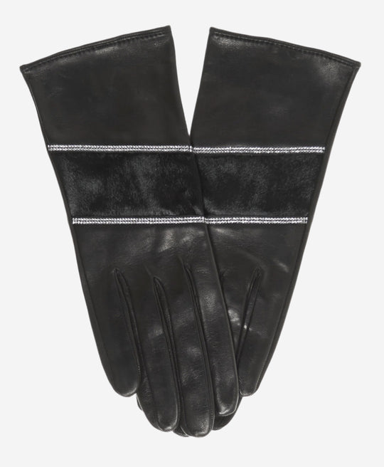 CS4628 (black) - Women's Italian Leather Gloves with Italian Silk lining and Swarovski Crystal Trim