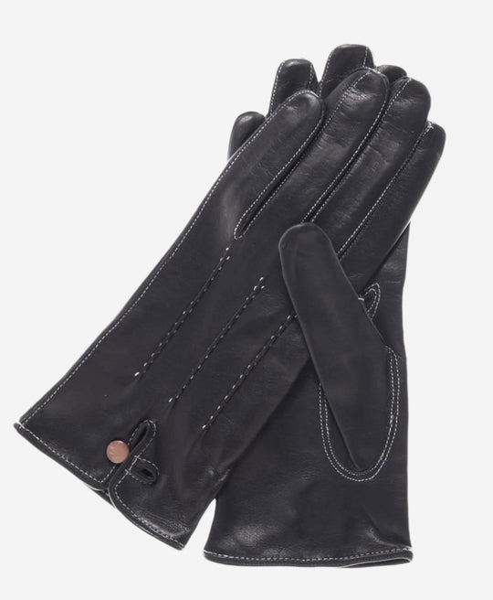 CS4801 (black) - Women's Italian Silk Lined Leather Gloves with Stitched Accents