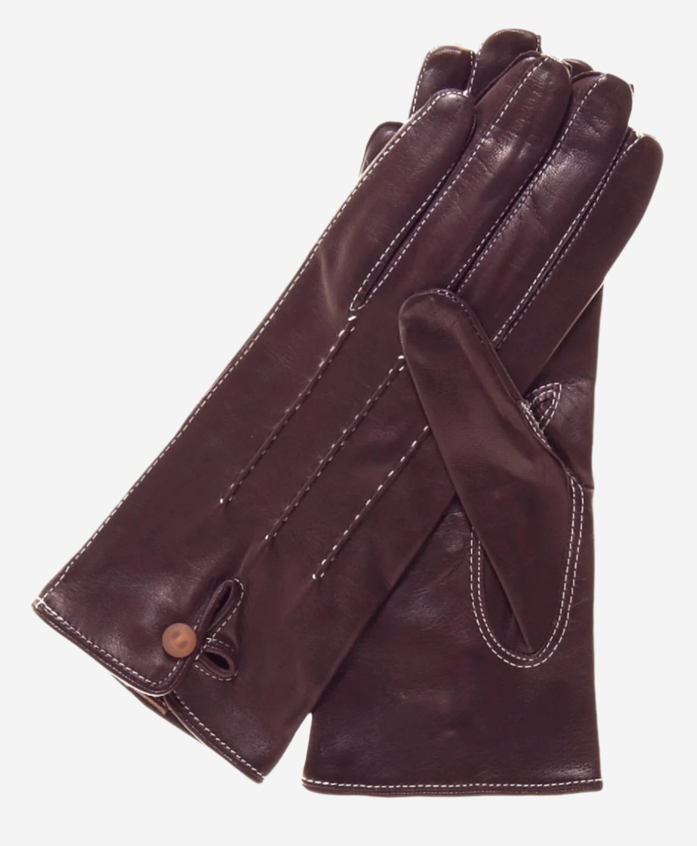 CS4801 (darkbrown) - Women's Italian Silk Lined Leather Gloves with Stitched Accents- Leather Gloves Online - Luxury Leather Gloves - 2