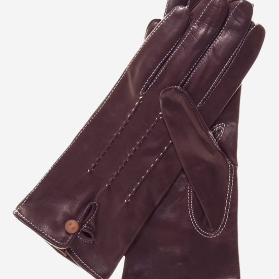 CS4801 (darkbrown) - Women's Italian Silk Lined Leather Gloves with Stitched Accents- Leather Gloves Online - Luxury Leather Gloves - 2