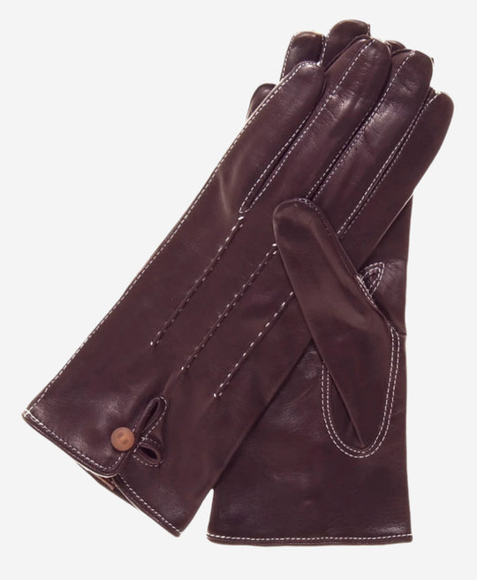 CS4801 (darkbrown) - Women's Italian Silk Lined Leather Gloves with Stitched Accents