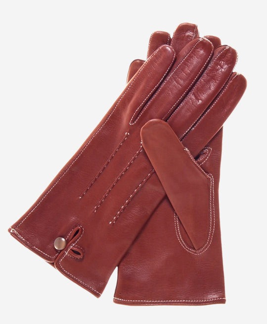 CS4801 (medium brown) - Women's Italian Silk Lined Leather Gloves with Stitched Accents