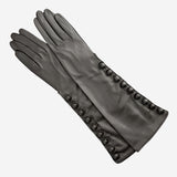 CS4820W8 (black) - Elbow Length Silk Lined Lambskin Leather Gloves With Buttons- Leather Gloves Online - Luxury Leather Gloves - 1