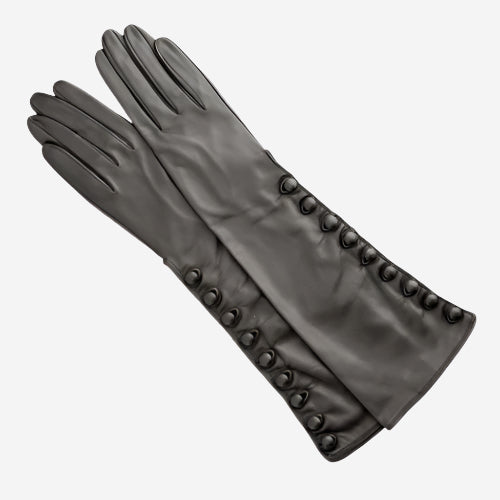 CS4820W8 (black) - Elbow Length Silk Lined Lambskin Leather Gloves With Buttons- Leather Gloves Online - Luxury Leather Gloves - 1