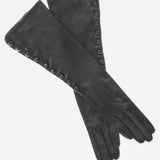 CS4820W8 (black) - Elbow Length Silk Lined Lambskin Leather Gloves With Buttons- Leather Gloves Online - Luxury Leather Gloves - 2