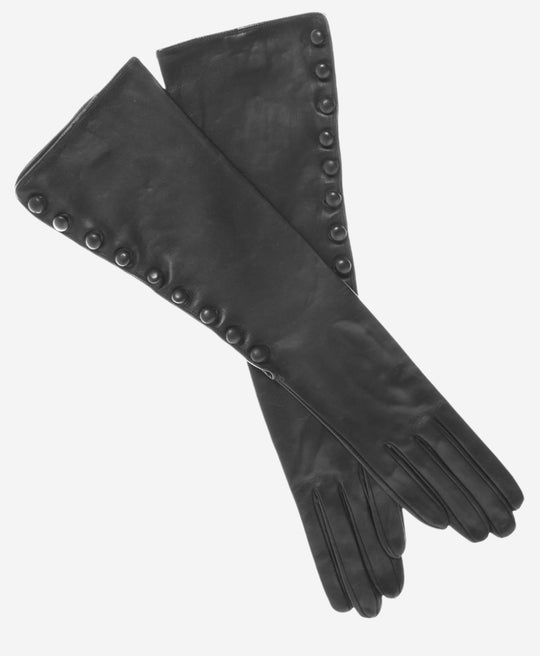 CS4820W8 (black) - Women's Italian silk lined elbow length lambskin leather gloves with buttons