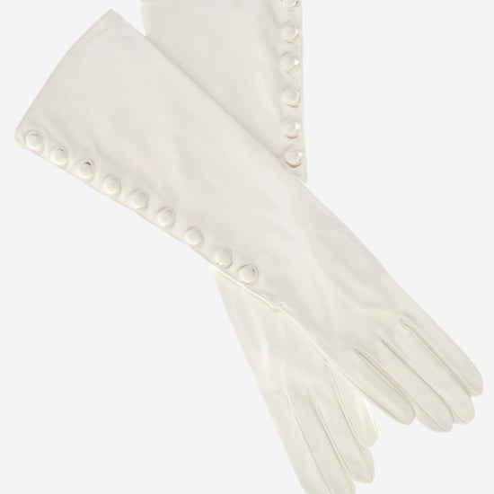 CS4820W8 (white) - Elbow Length Silk Lined Lambskin Leather Gloves With Buttons- Leather Gloves Online - Luxury Leather Gloves - 2