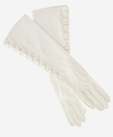 CS4820W8 (white) - Elbow Length Silk Lined Lambskin Leather Gloves With Buttons- Leather Gloves Online - Luxury Leather Gloves - 2