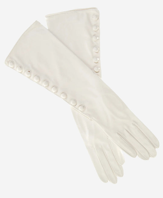 CS4820W8 (white) - Women’s Italian silk lined elbow length lambskin leather gloves with buttons