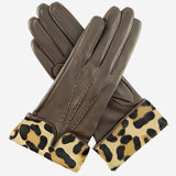 CS4837 (brown) - Women's Italian Silk Lined Lambskin Gloves with Leopard Print Pony Cuff- Leather Gloves Online - Luxury Leather Gloves - 2
