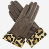 CS4837 (brown) - Women's Italian Silk Lined Lambskin Gloves with Leopard Print Pony Cuff- Leather Gloves Online - Luxury Leather Gloves - 2