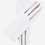 CS4841 (white) - Women's Italian Silk Lined Lambskin Gloves with Colorful Fourchettes- Leather Gloves Online - Luxury Leather Gloves - 1