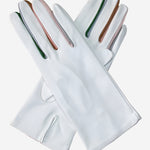 CS4841 (white) - Women's Italian Silk Lined Lambskin Gloves with Colorful Fourchettes- Leather Gloves Online - Luxury Leather Gloves - 2