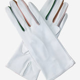 CS4841 (white) - Women's Italian Silk Lined Lambskin Gloves with Colorful Fourchettes- Leather Gloves Online - Luxury Leather Gloves - 2