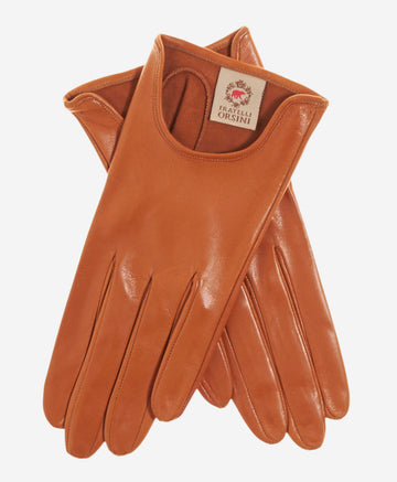 CU4629 (cognac) - Women's Unlined Italian Fashion Leather Gloves With Short Wrist- Leather Gloves Online - Luxury Leather Gloves - 1