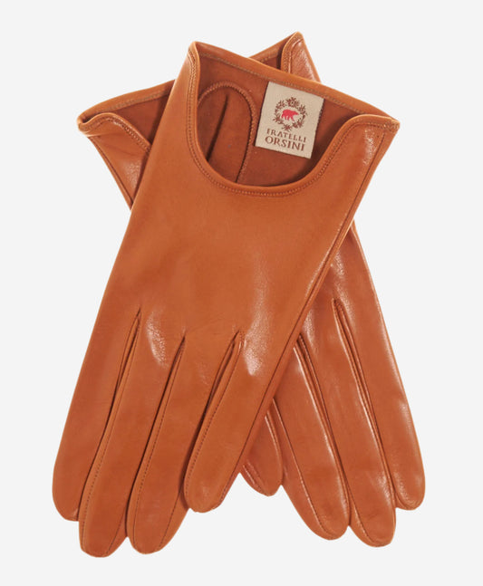 CU4629 (cognac) - Women's Unlined Italian Fashion Leather Gloves With Short Wrist- Leather Gloves Online - Luxury Leather Gloves - 1