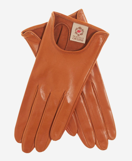 CU4629 (cognac) - Women's Unlined Italian Fashion Leather Gloves With Short Wrist