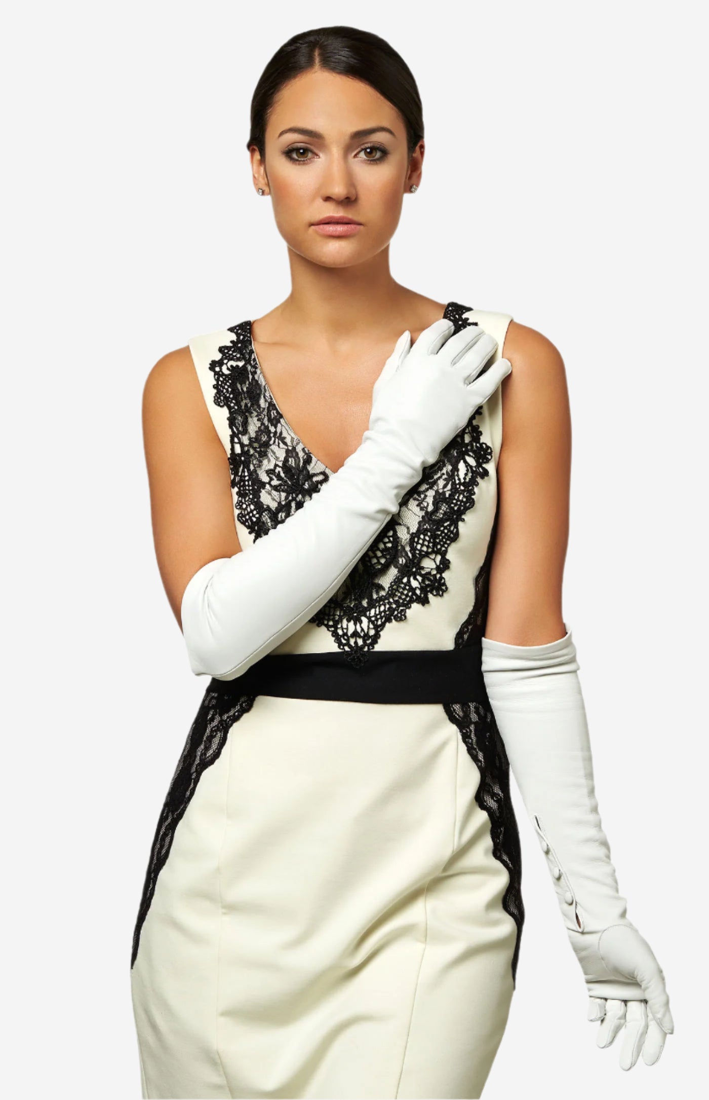 Angelina (ivory) - Italian silk lined 12-button length leather bridal / opera gloves - Leather Gloves Online - Luxury Leather Gloves - 4