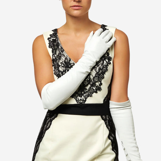 Angelina (ivory) - Italian silk lined 12-button length leather bridal / opera gloves - Leather Gloves Online - Luxury Leather Gloves - 4