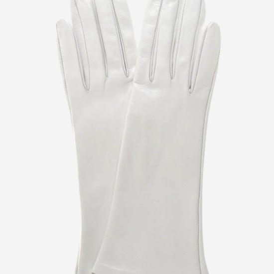 CW01W4 (ivory) - Italian Silk Lined 4-Button Length White Leather Bridal Gloves- Leather Gloves Online - Luxury Leather Gloves - 1