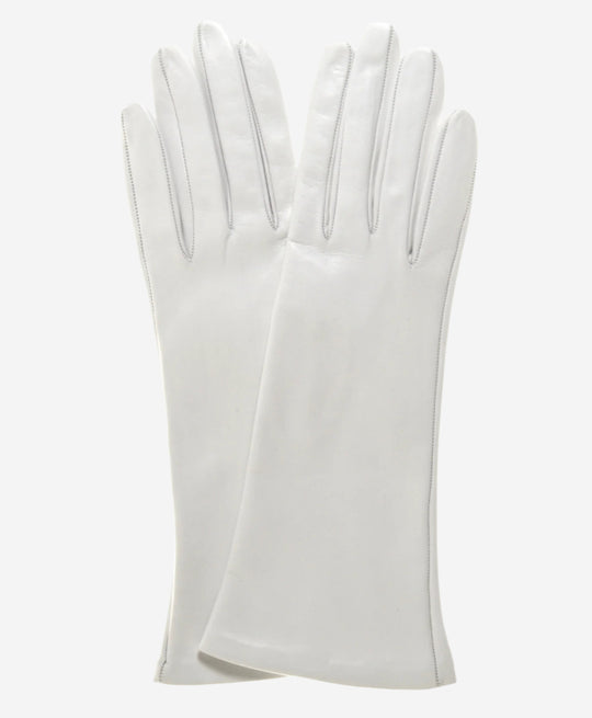 CW01W4 (ivory) - Italian Silk Lined 4-Button Length White Leather Bridal Gloves