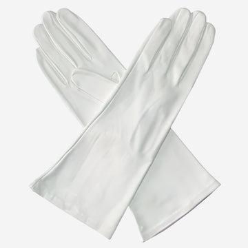 CW01W4 (white) - Italian Silk Lined 4-Button Length White Leather Bridal Gloves- Leather Gloves Online - Luxury Leather Gloves - 1