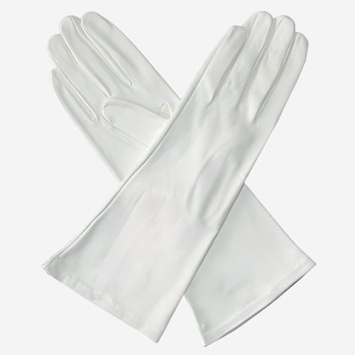 CW01W4 (white) - Italian Silk Lined 4-Button Length White Leather Bridal Gloves