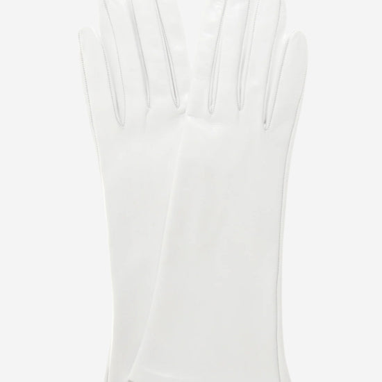 CW01W4 (white) - Italian Silk Lined 4-Button Length White Leather Bridal Gloves- Leather Gloves Online - Luxury Leather Gloves - 2