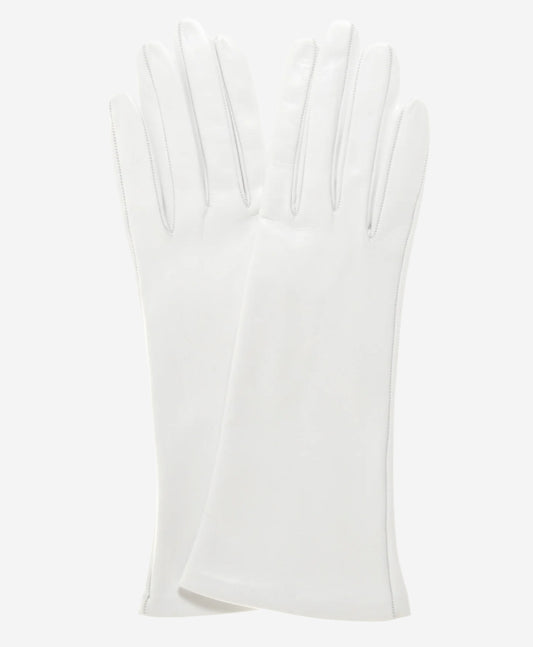 CW01W4 (white) - Italian Silk Lined 4-Button Length White Leather Bridal Gloves- Leather Gloves Online - Luxury Leather Gloves - 2