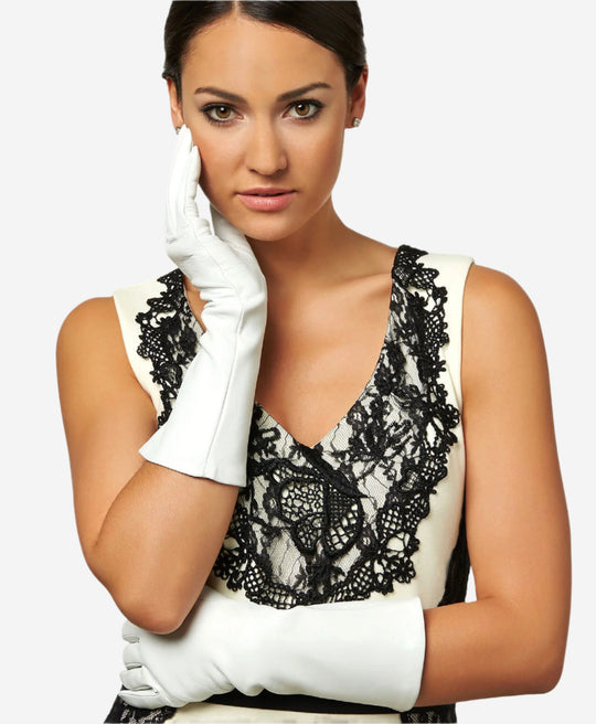 Angelina (ivory) - Italian silk lined 6-button length leather bridal / opera gloves