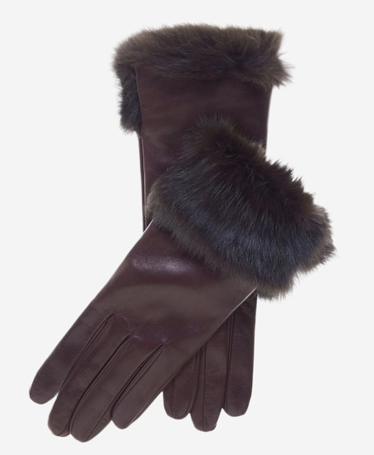 CC4009 (brown) - Women’s Italian rabbit fur cuff winter leather gloves