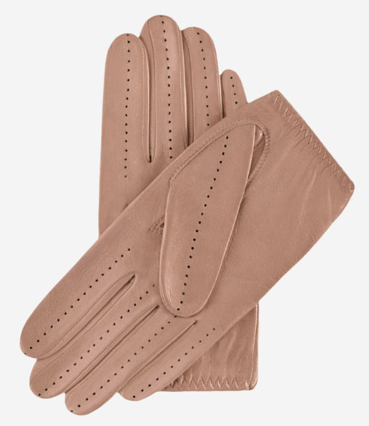 Alessa (beige) - Classic Italian lambskin leather driving gloves