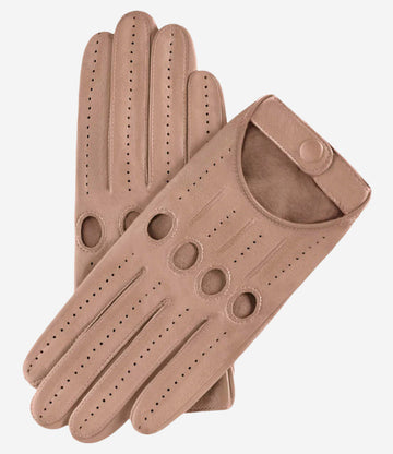 Alessa (beige) - Classic Italian lambskin leather driving gloves