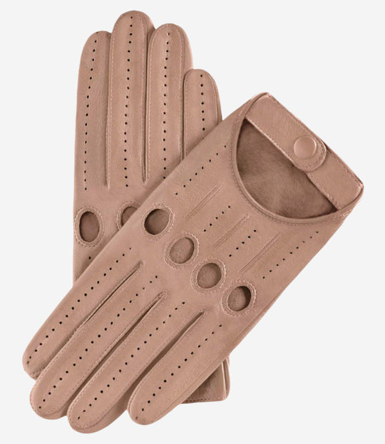 Alessa (beige) - Classic Italian lambskin leather driving gloves
