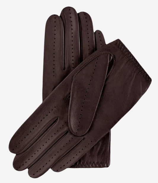 Alessa (darkbrown) - Classic Italian lambskin leather driving gloves