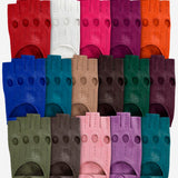 Rossana (sage) - Italian fingerless lambskin leather driving gloves