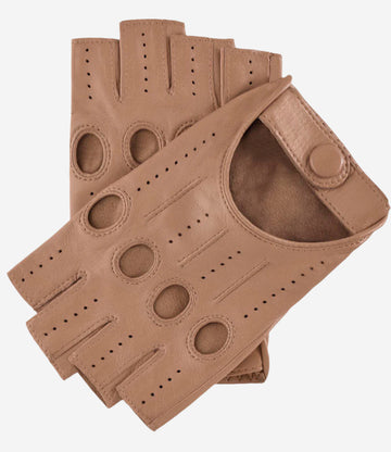 Rossana (beige) - Italian fingerless lambskin leather driving gloves