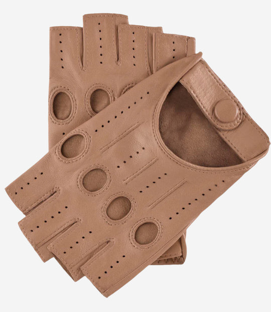 Rossana (beige) - Italian fingerless lambskin leather driving gloves