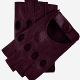 Rossana (eggplant) - Italian fingerless lambskin leather driving gloves