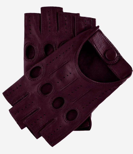 Rossana (eggplant) - Italian fingerless lambskin leather driving gloves