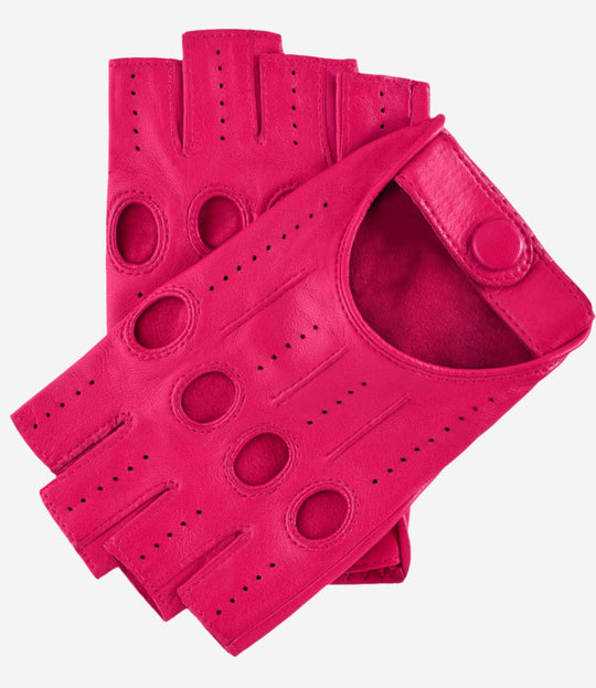 Rossana (fuschia) - Italian fingerless lambskin leather driving gloves