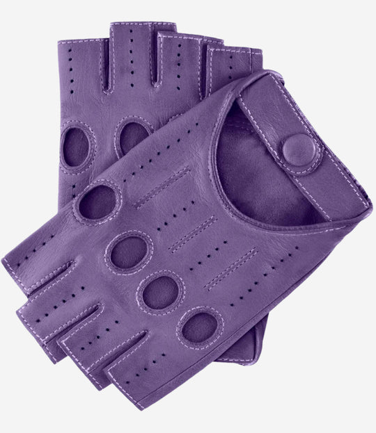 Rossana (lilac) - Italian fingerless lambskin leather driving gloves