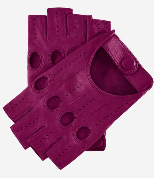 Rossana (magenta) - Italian fingerless lambskin leather driving gloves