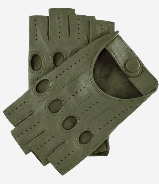 Rossana (olive) - Italian fingerless lambskin leather driving gloves