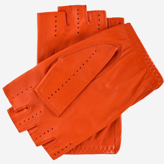 Rossana (orange) - Italian fingerless lambskin leather driving gloves - Leather Gloves Online - Luxury Leather Gloves - 2