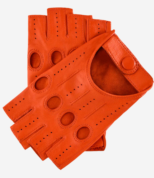 Rossana (orange) - Italian fingerless lambskin leather driving gloves