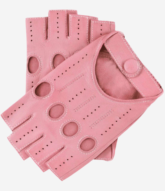 Rossana (pink) - Italian fingerless lambskin leather driving gloves