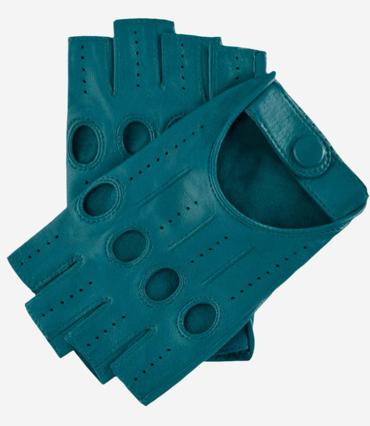 Rossana (sage) - Italian fingerless lambskin leather driving gloves